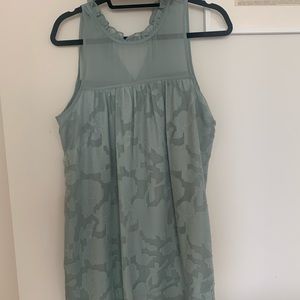 Seafoam green cocktail dress, sheer floral detail